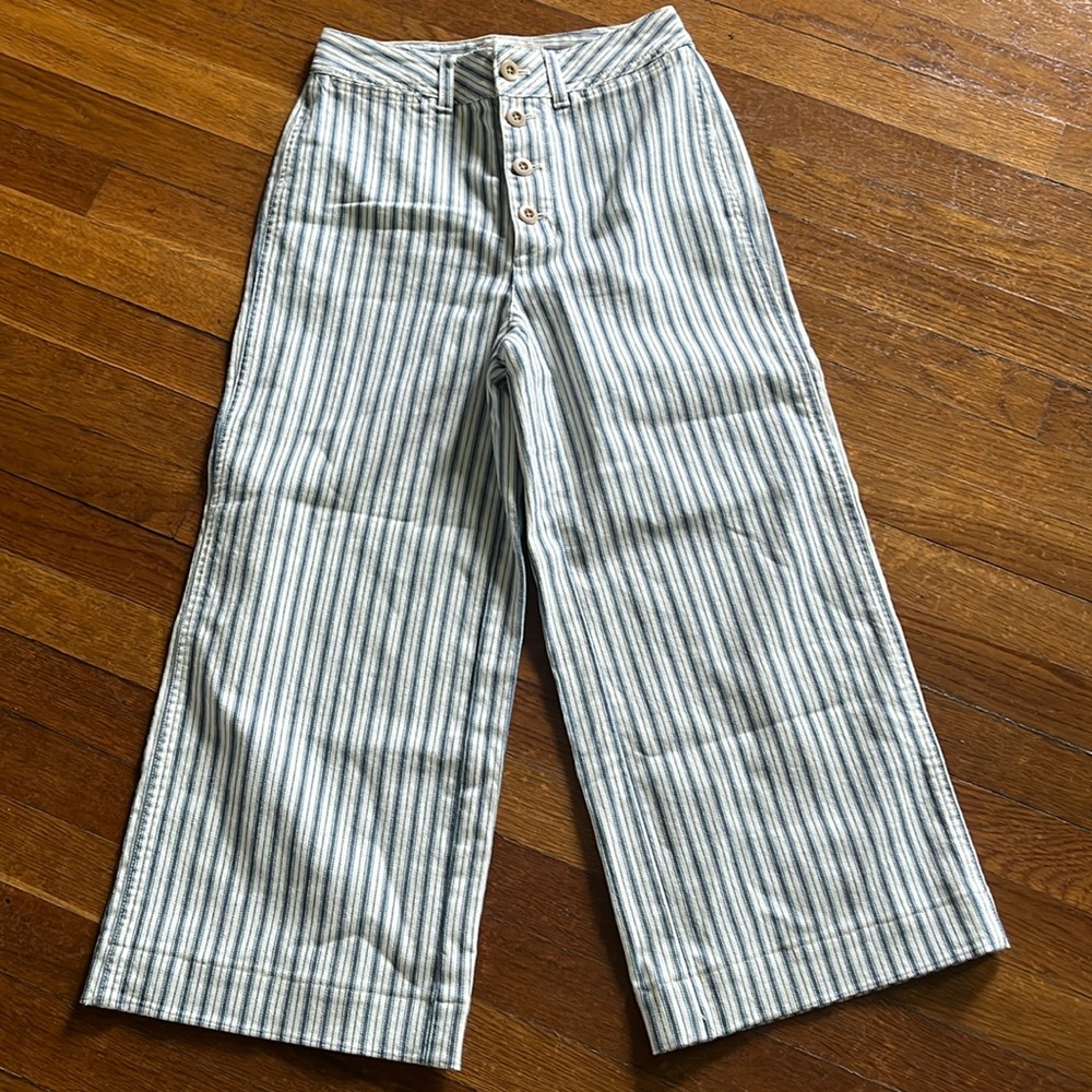 Madewell Striped Wide Leg Jeans - Green and White